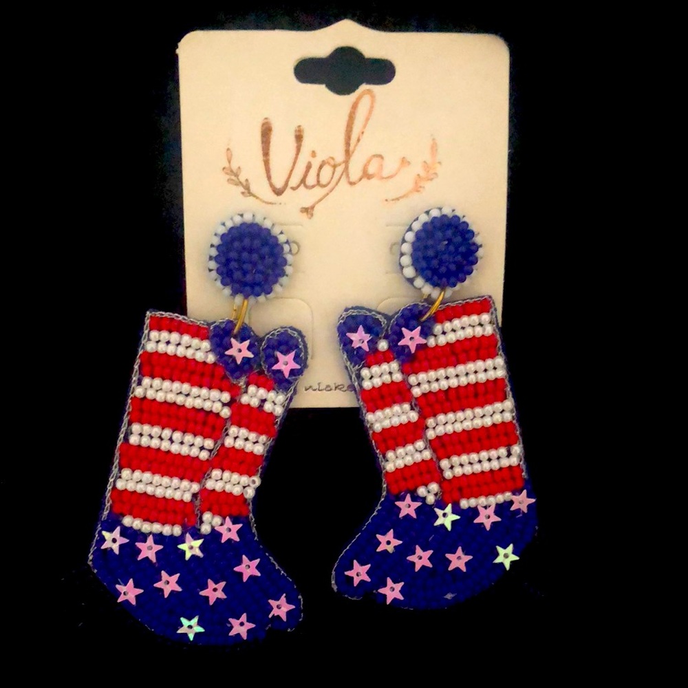 USA Cowboy Boot Patriotic Earrings